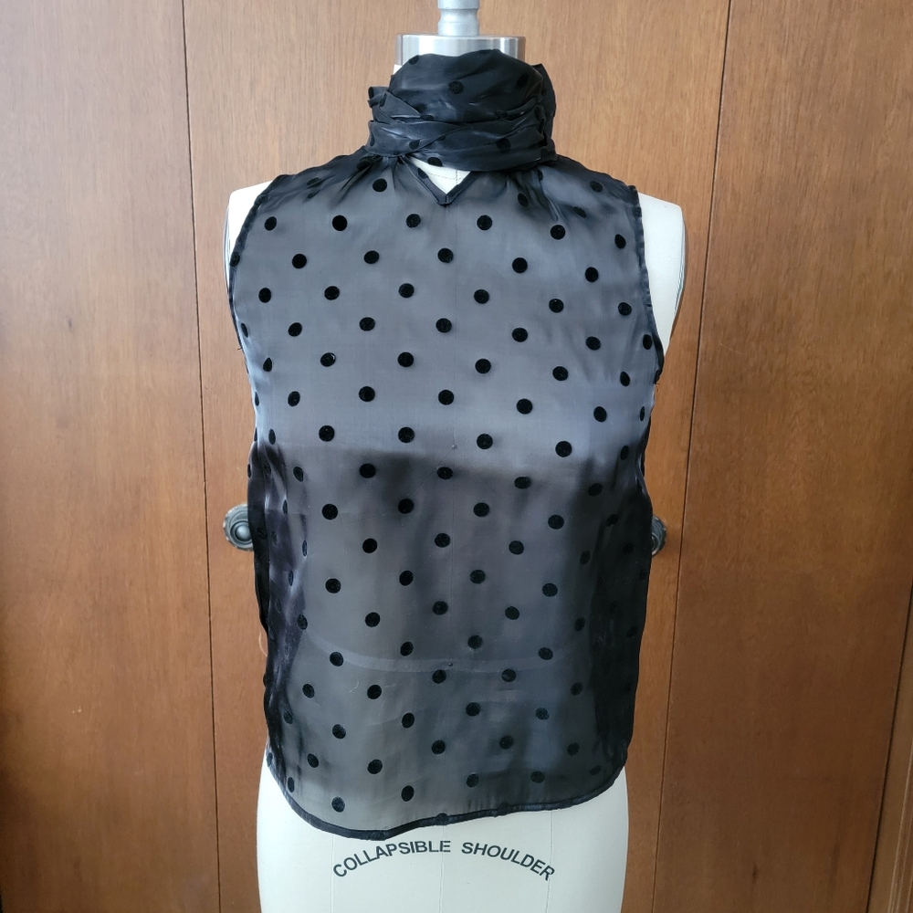 Joie Black Sheer Polka Dot Bow Tie Halter Top XS NWT - Picture 5 of 6